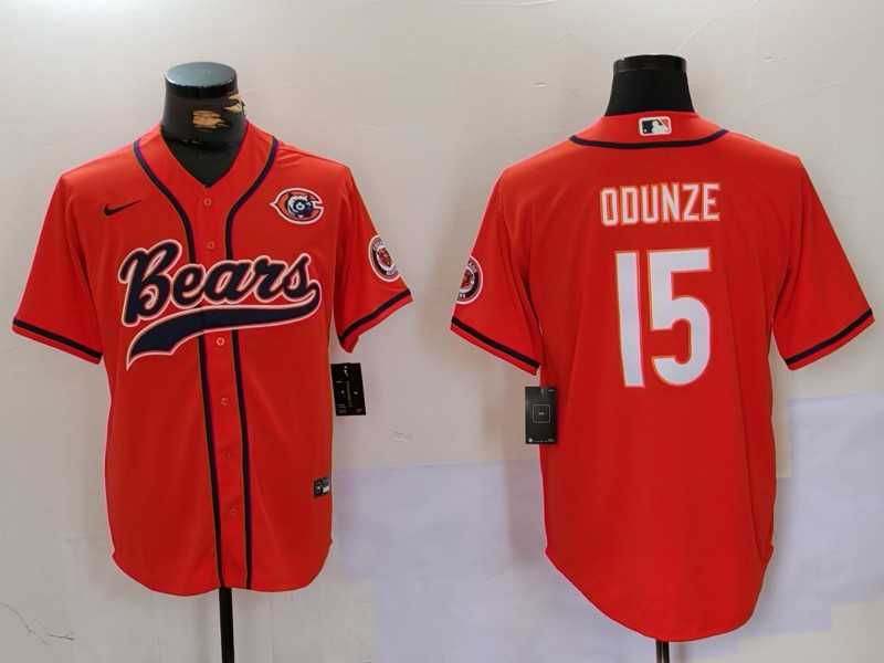 Mens Chicago Bears #15 Rome Odunze Orange Throwback With Patch Cool Base Stitched Baseball Jersey